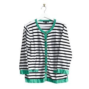 Cable & Gauge Women's Knitted Striped Button Cardigan White Black Size XL